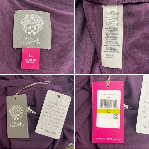 NWT Vince Camuto Cuff Ruched Jersey long Gown in Plum Purple Size 14 NEW - Picture 6 of 9